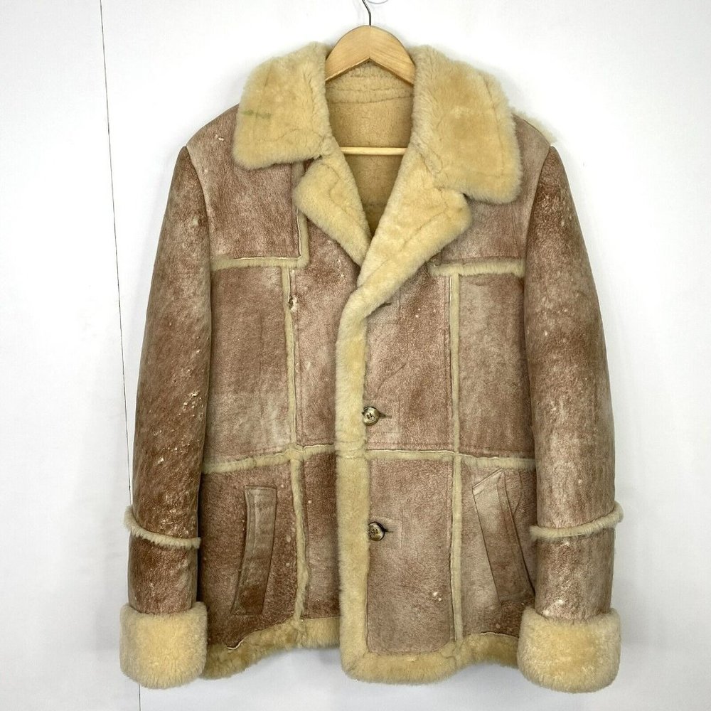 VTG Sheepskin Shearling Marlboro Yellowstone Rancher Cowboy Coat Mens Medium